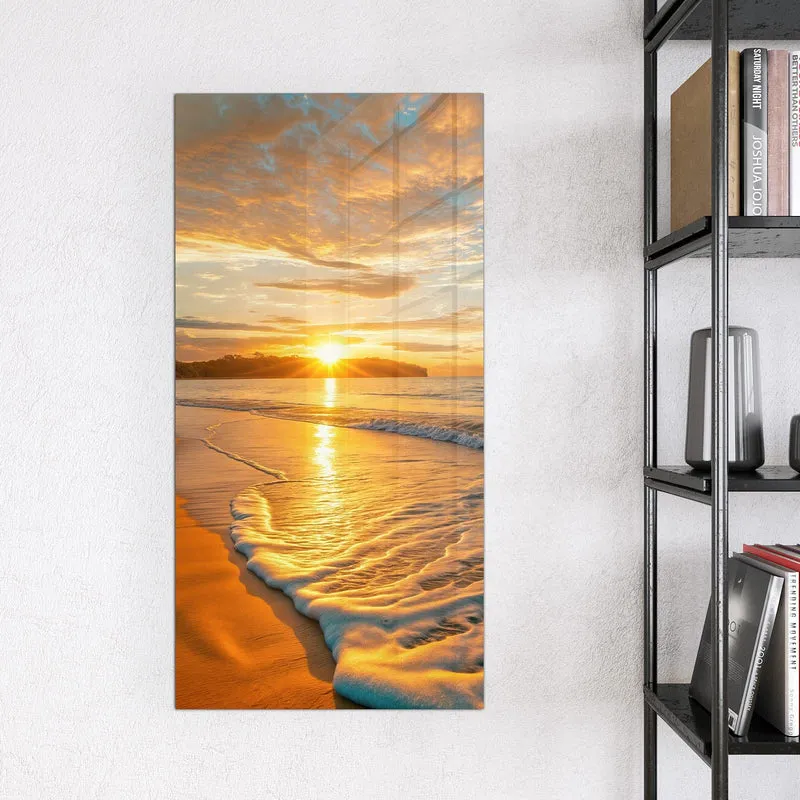 Glas Magnettafel - Palme am Abendstrand