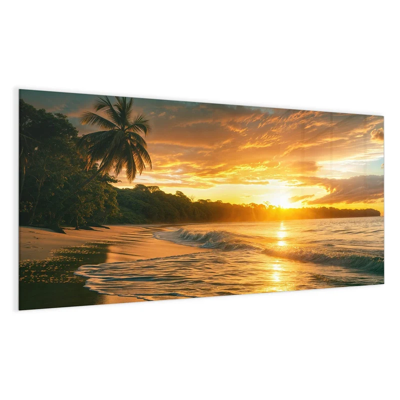 Glas Magnettafel - Palme im Abendgold