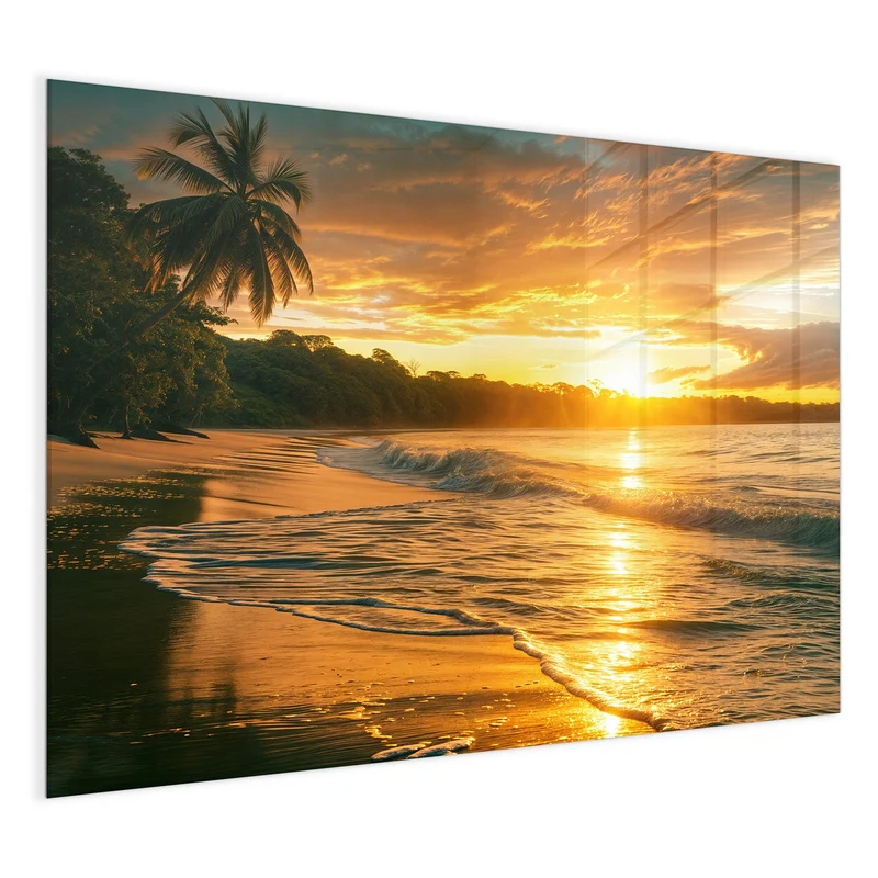 Glas Magnettafel - Palme im Abendgold