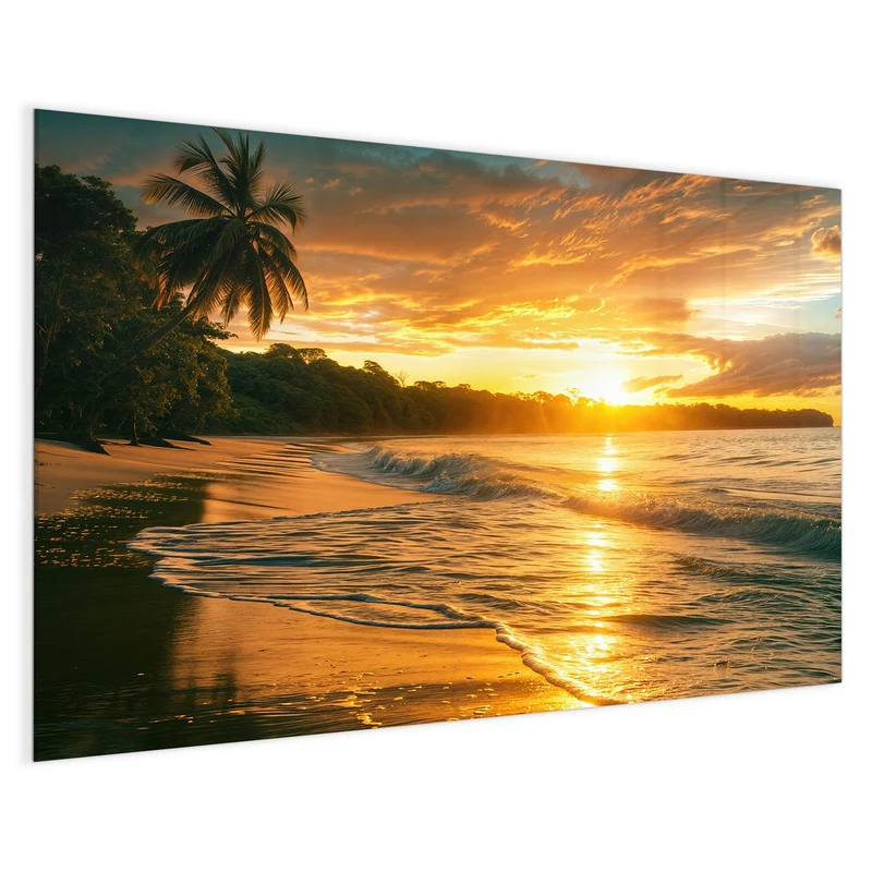 Glas Magnettafel - Palme im Abendgold