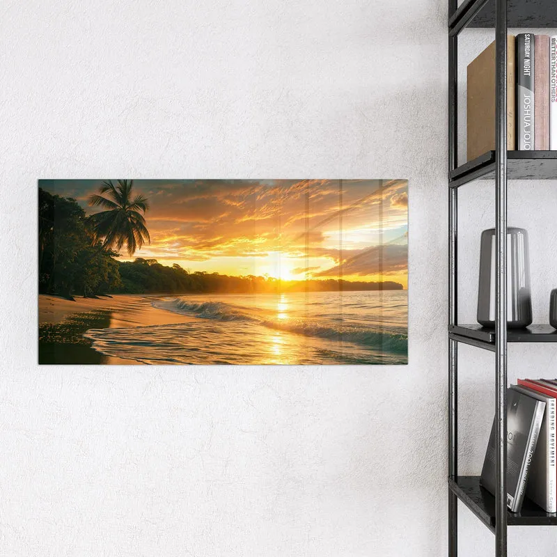 Glas Magnettafel - Palme im Abendgold