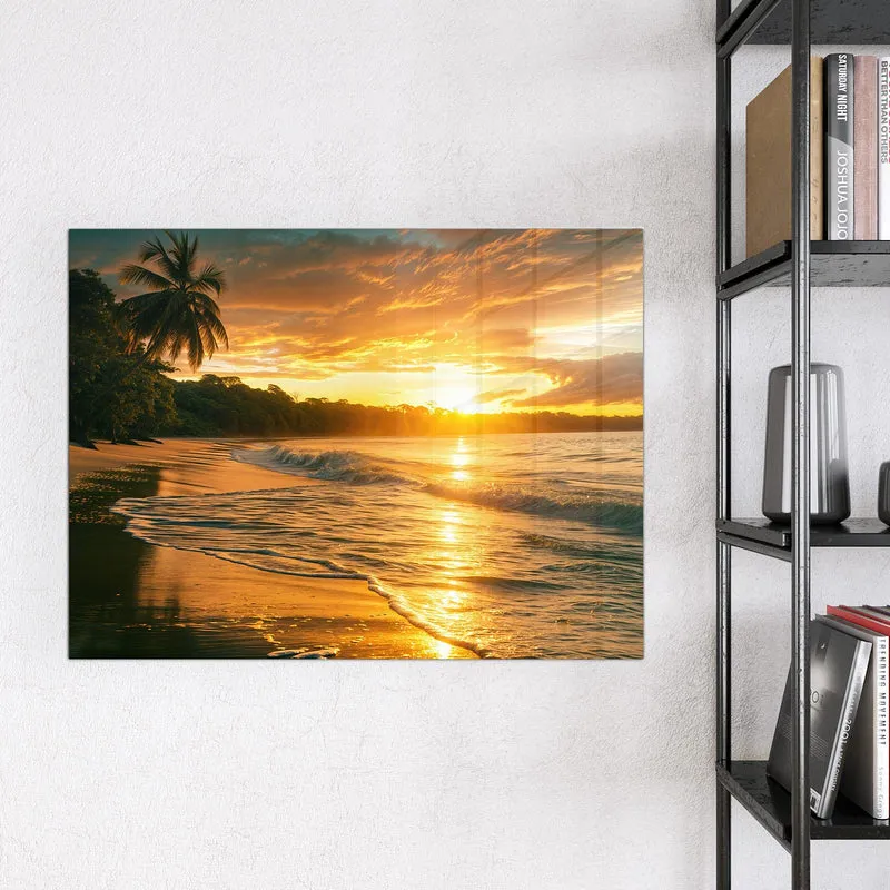 Glas Magnettafel - Palme im Abendgold