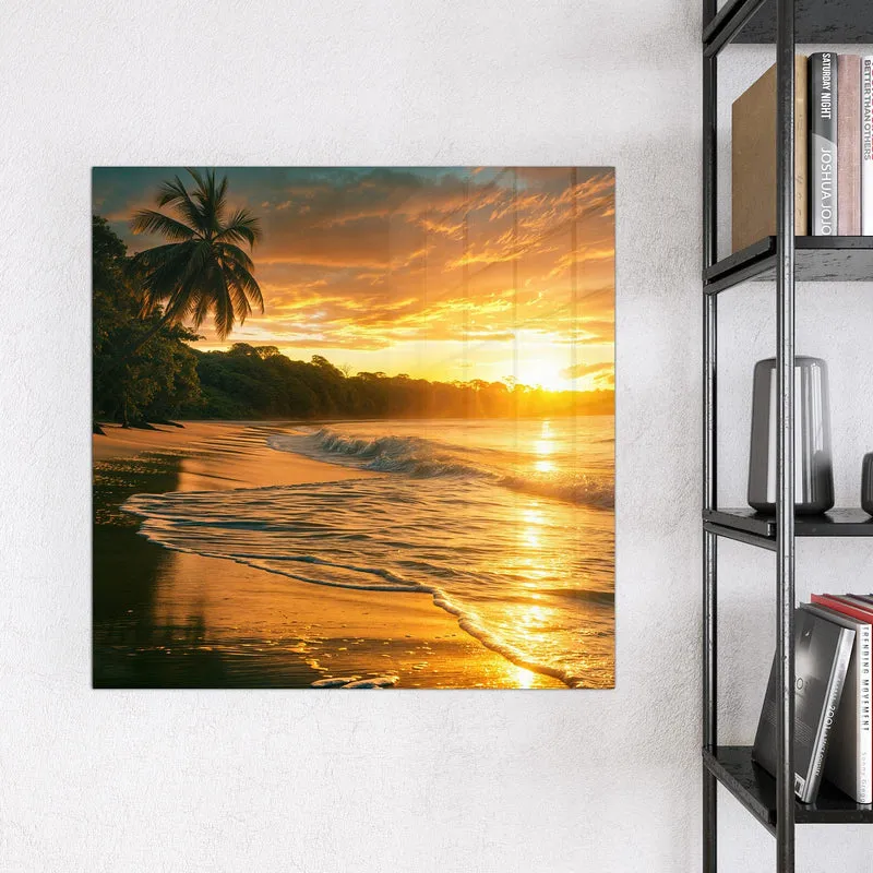 Glas Magnettafel - Palme im Abendgold