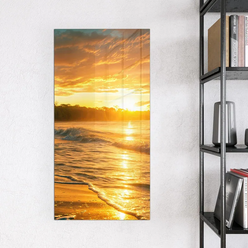 Glas Magnettafel - Palme im Abendgold