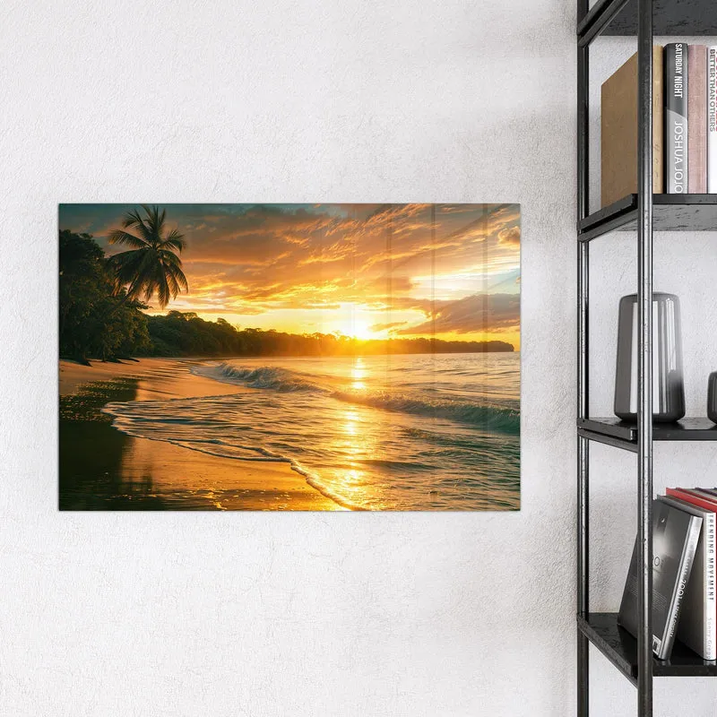 Glas Magnettafel - Palme im Abendgold