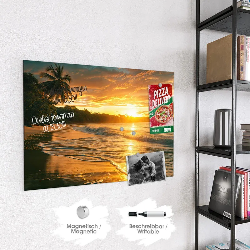 Glas Magnettafel - Palme im Abendgold