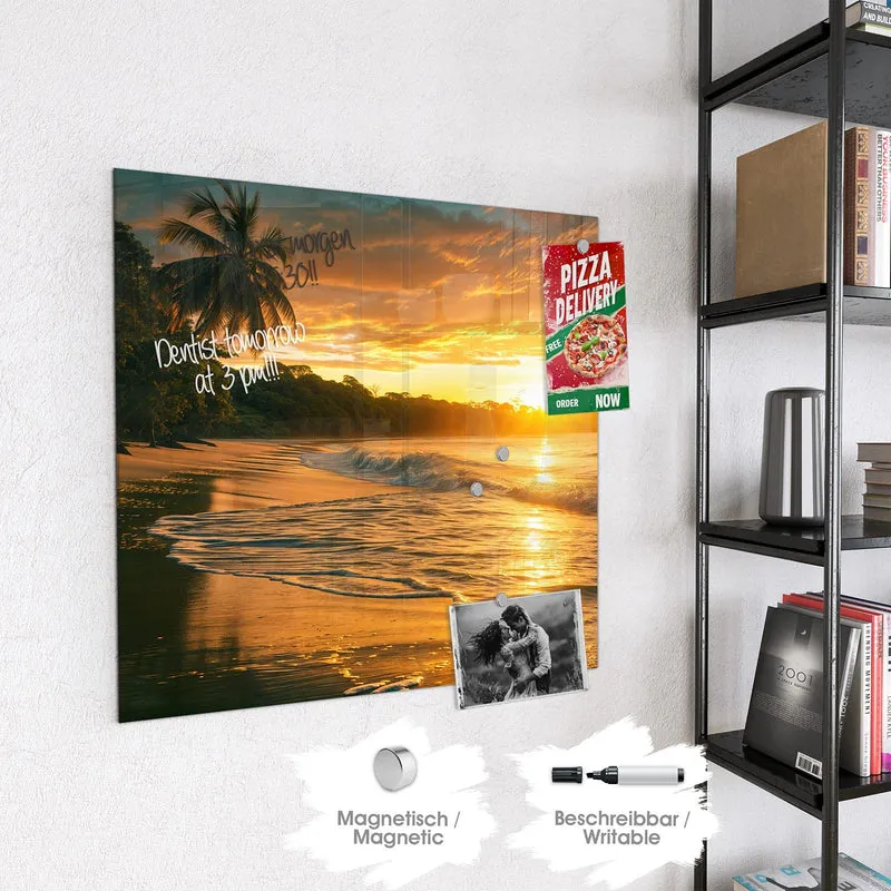 Glas Magnettafel - Palme im Abendgold
