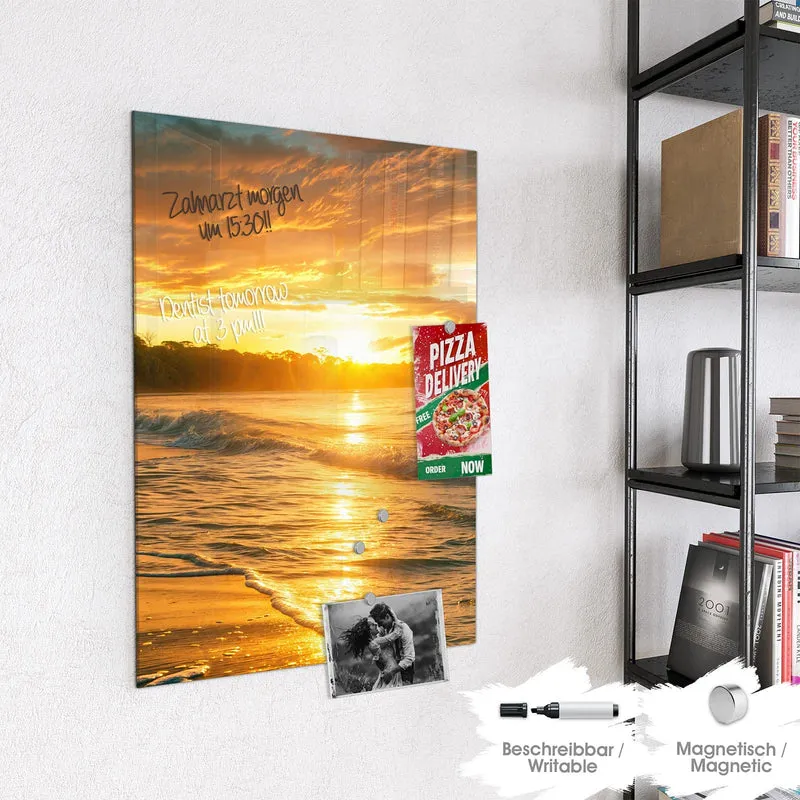 Glas Magnettafel - Palme im Abendgold