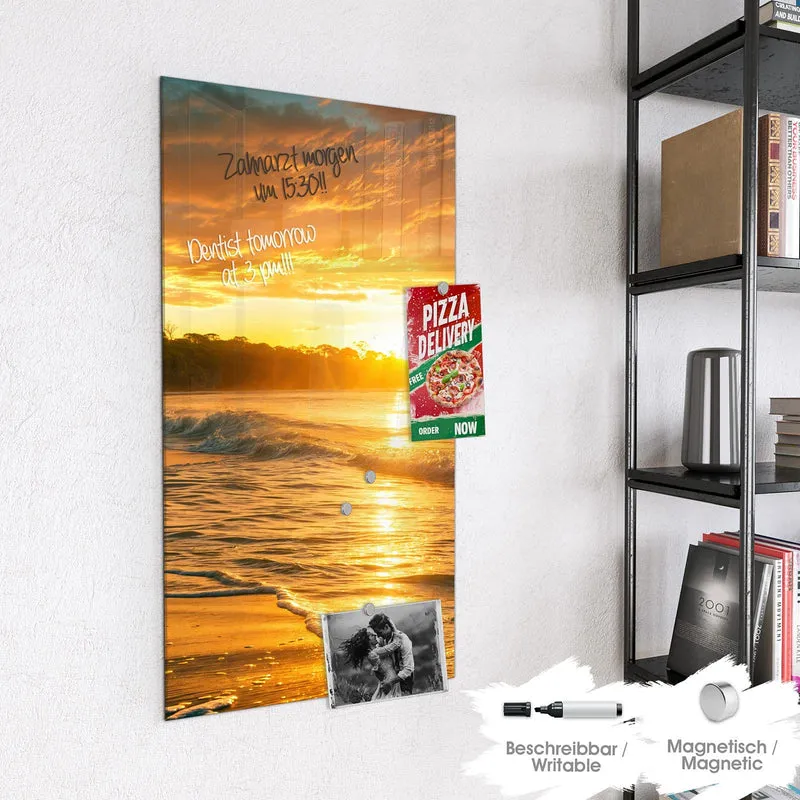 Glas Magnettafel - Palme im Abendgold