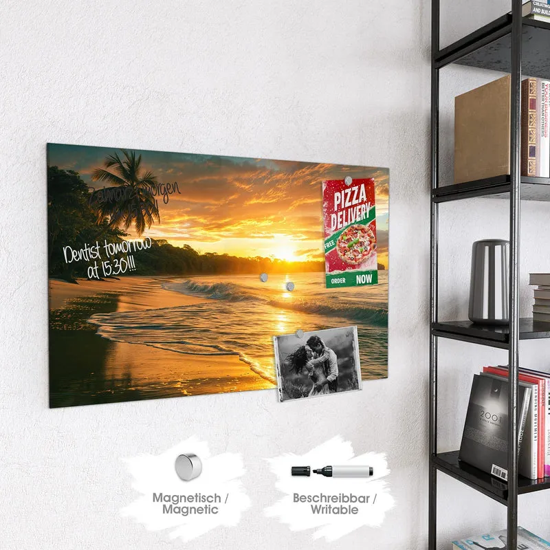 Glas Magnettafel - Palme im Abendgold