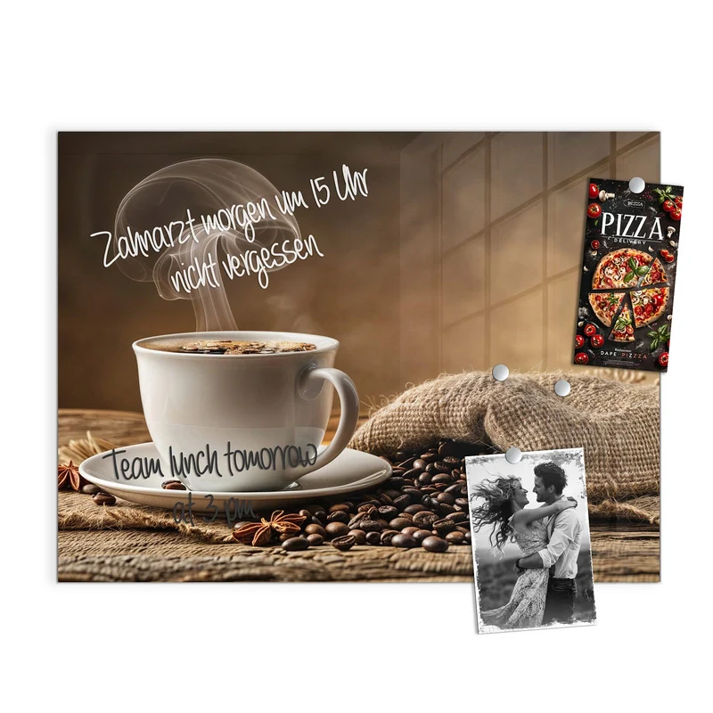 Glas Magnettafel - Dampfende Kaffeetasse