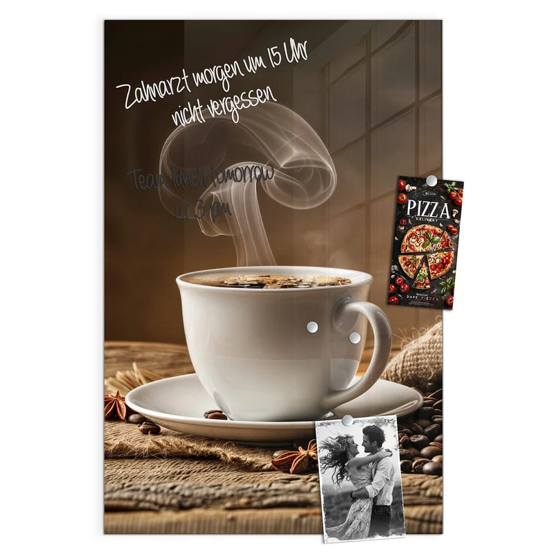 Glas Magnettafel - Dampfende Kaffeetasse