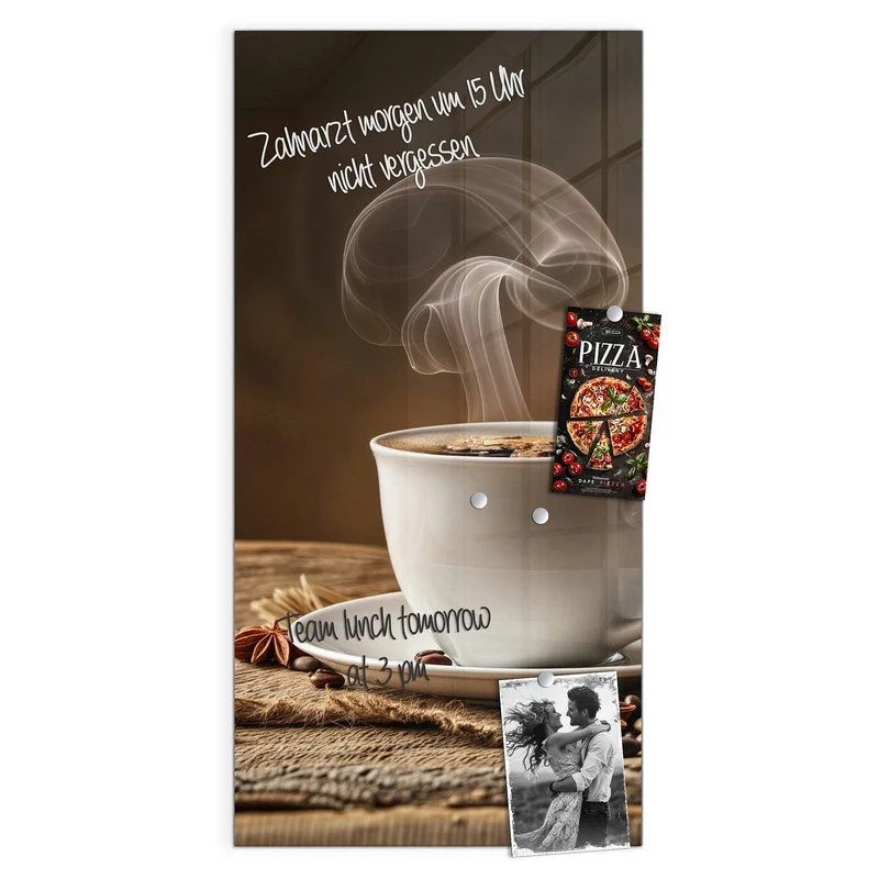 Glas Magnettafel - Dampfende Kaffeetasse