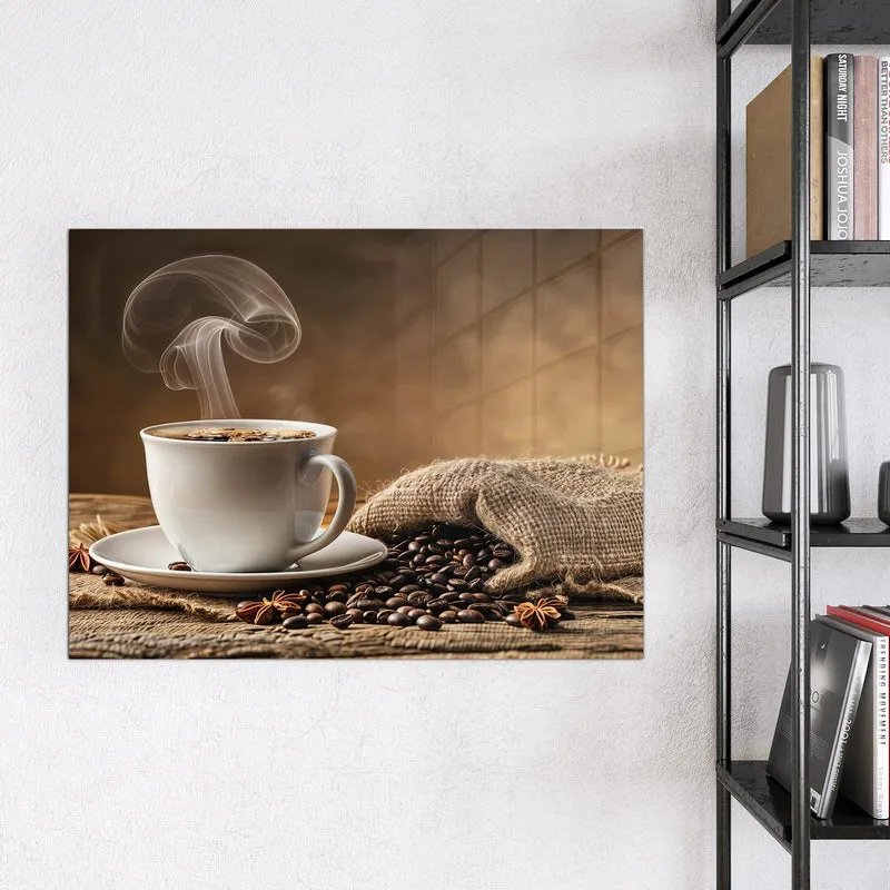 Glas Magnettafel - Dampfende Kaffeetasse