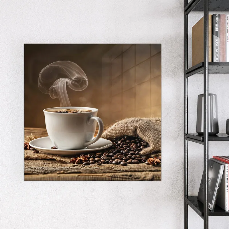 Glas Magnettafel - Dampfende Kaffeetasse
