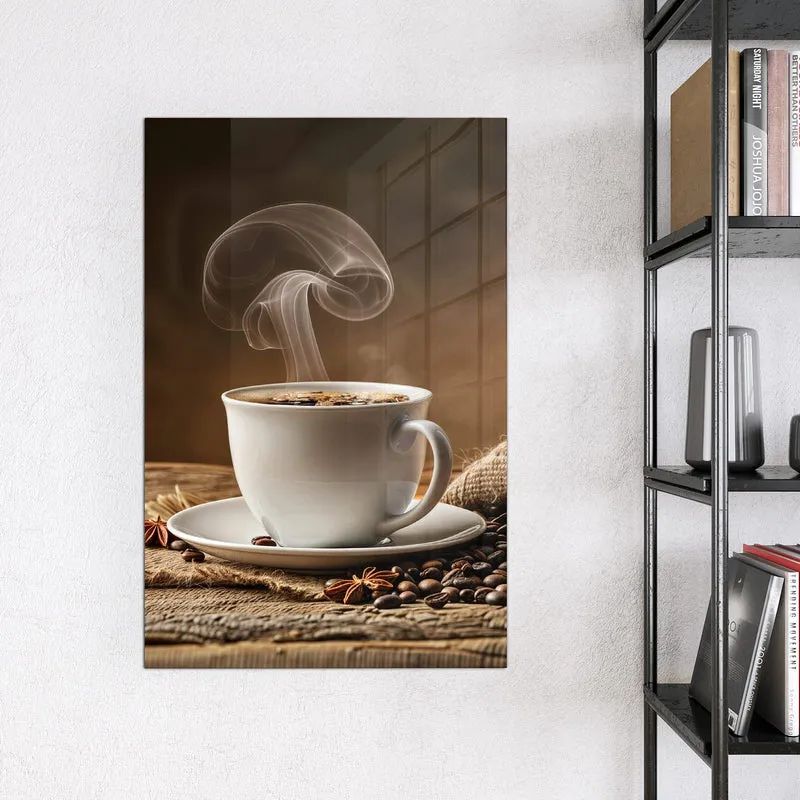 Glas Magnettafel - Dampfende Kaffeetasse