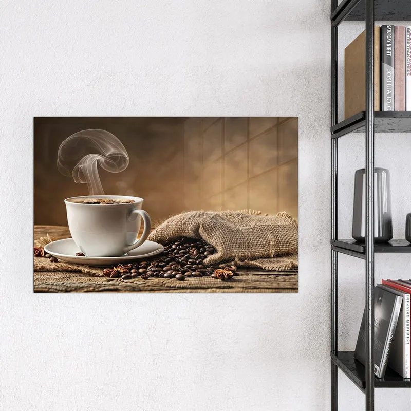 Glas Magnettafel - Dampfende Kaffeetasse