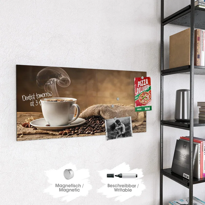 Glas Magnettafel - Dampfende Kaffeetasse