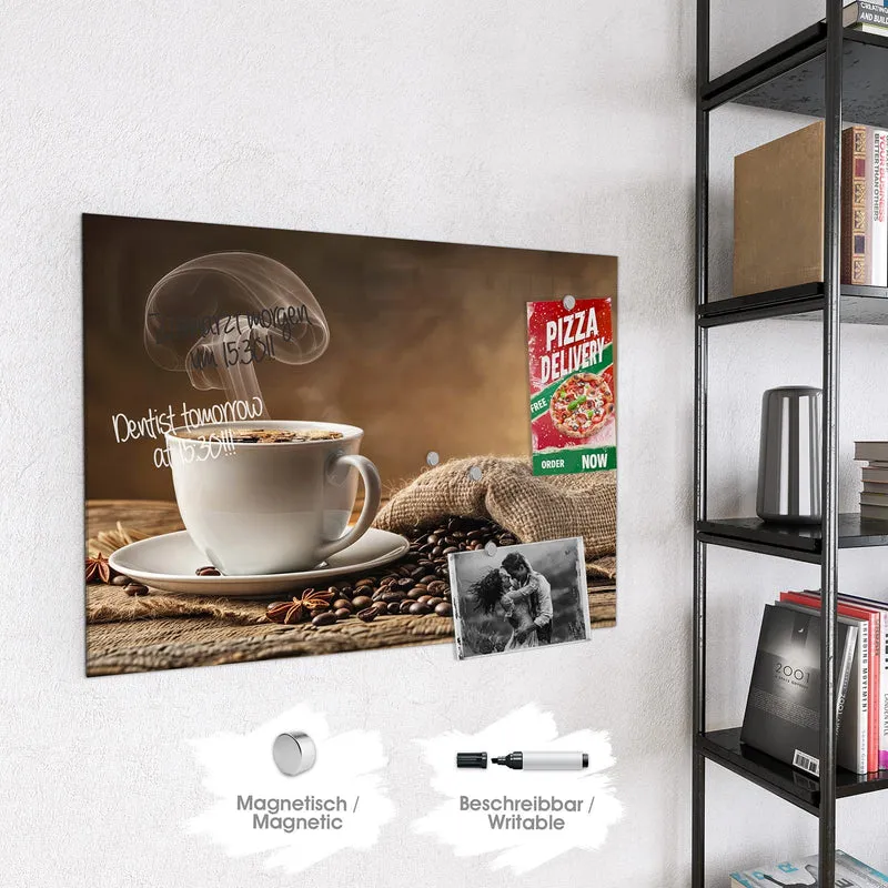 Glas Magnettafel - Dampfende Kaffeetasse