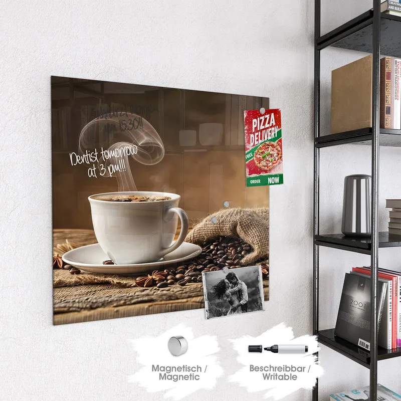 Glas Magnettafel - Dampfende Kaffeetasse