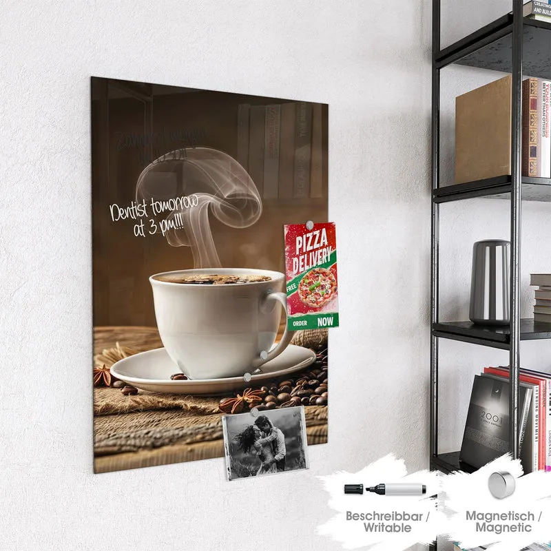 Glas Magnettafel - Dampfende Kaffeetasse