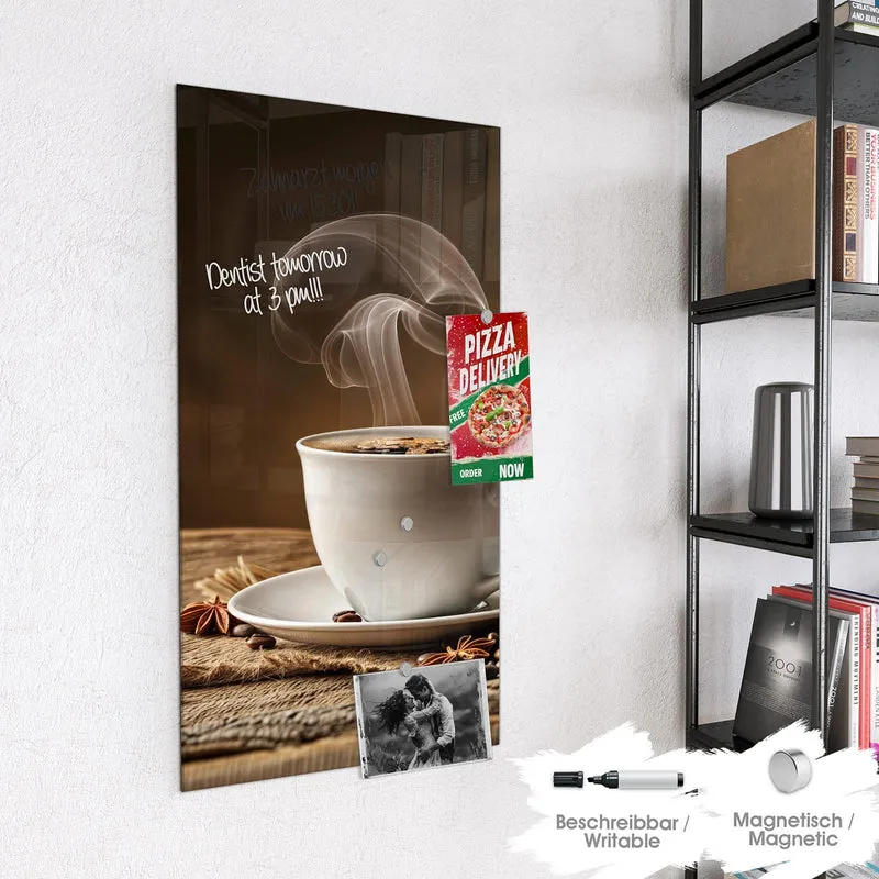 Glas Magnettafel - Dampfende Kaffeetasse