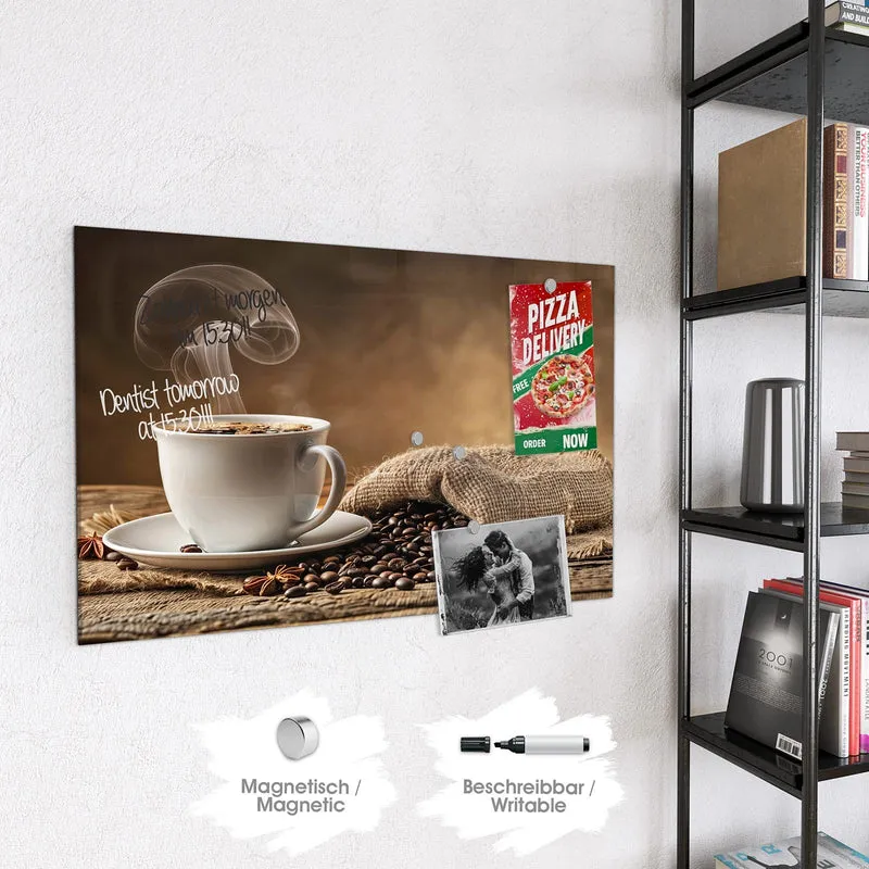 Glas Magnettafel - Dampfende Kaffeetasse