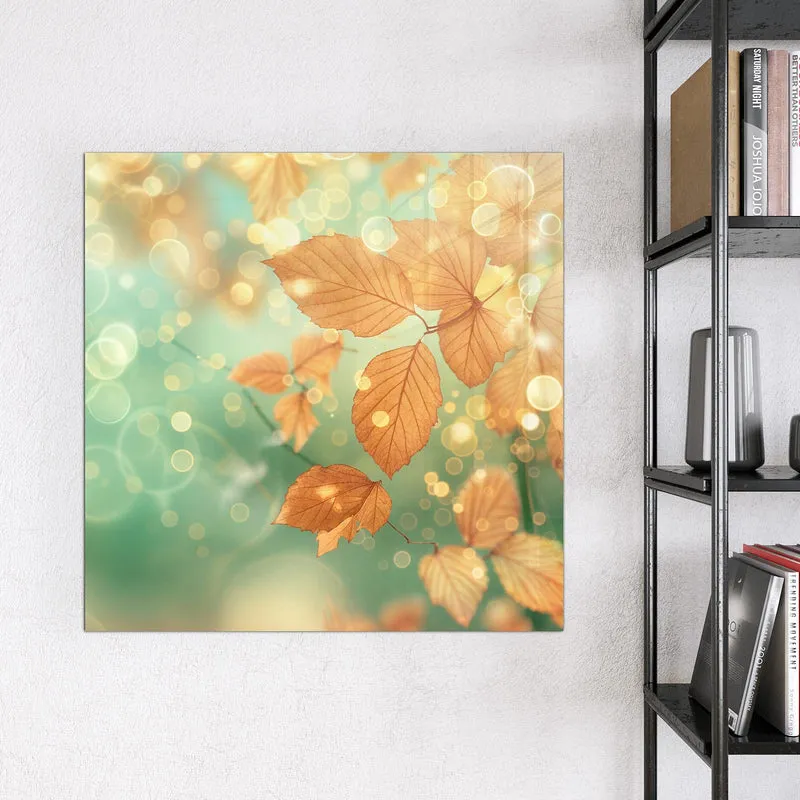 Glas Magnettafel - Blätter vor Türkis
