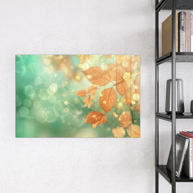Glas Magnettafel - Blätter vor Türkis