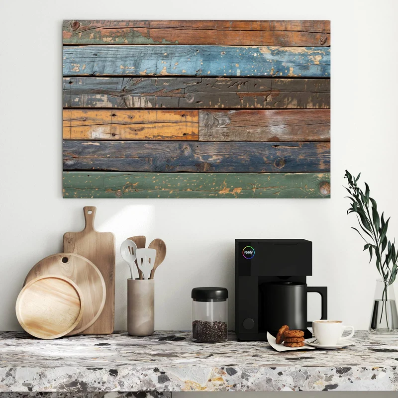 Metall Magnettafel - Planken in Blau und Rost