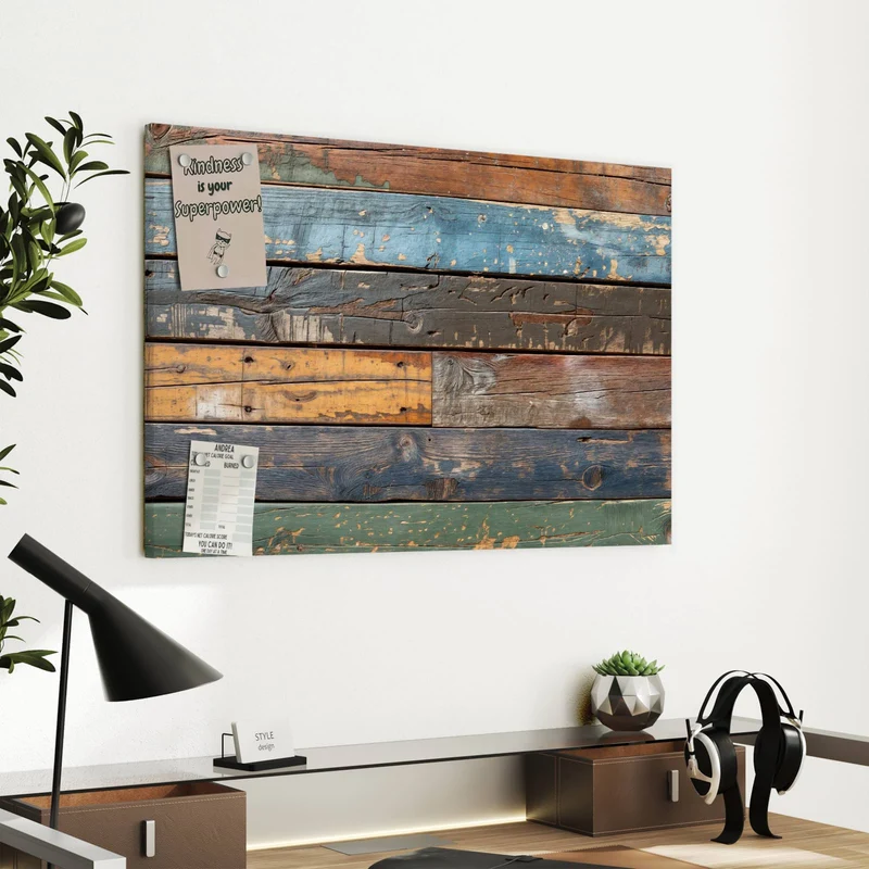 Metall Magnettafel - Planken in Blau und Rost