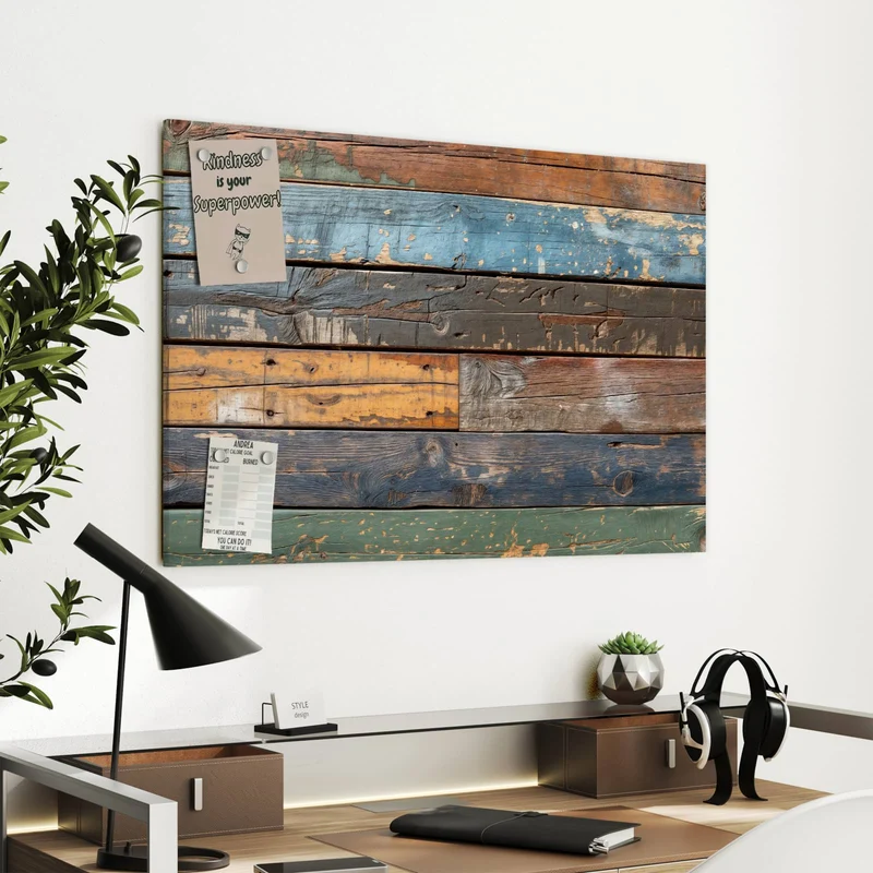 Metall Magnettafel - Planken in Blau und Rost