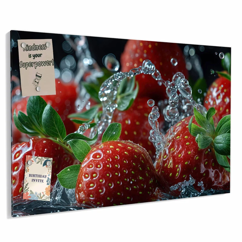 Metall Magnettafel - Erdbeeren mit Tropfen