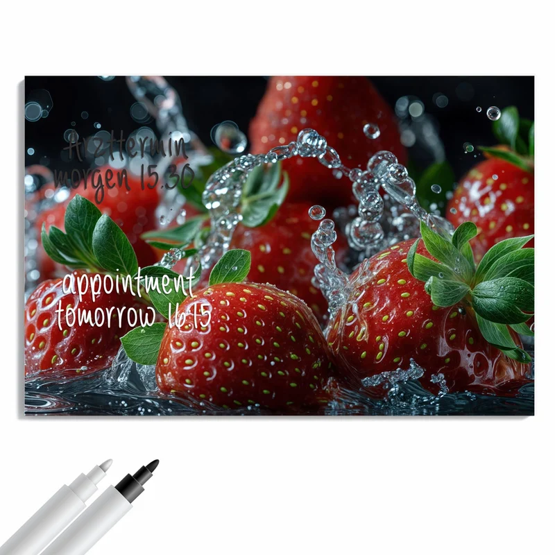 Metall Magnettafel - Erdbeeren mit Tropfen