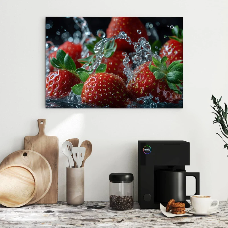 Metall Magnettafel - Erdbeeren mit Tropfen