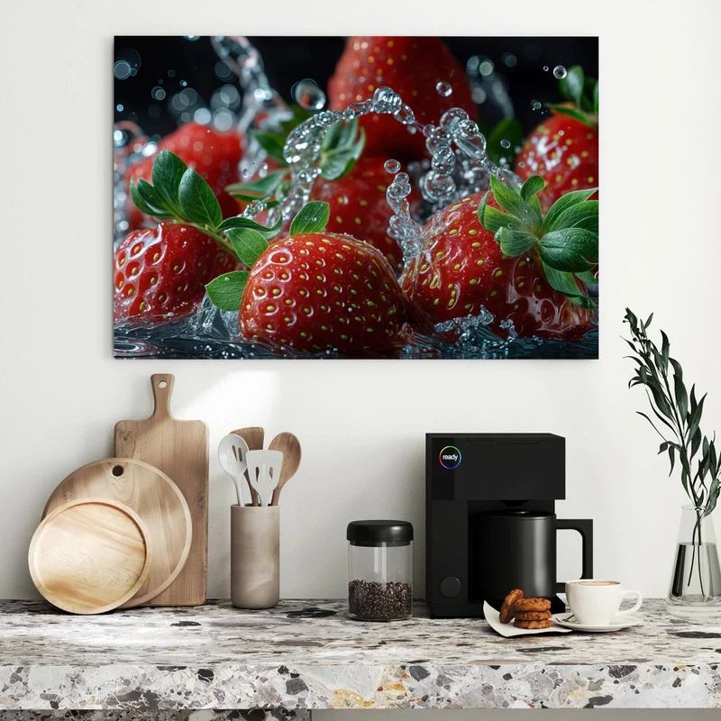 Metall Magnettafel - Erdbeeren mit Tropfen