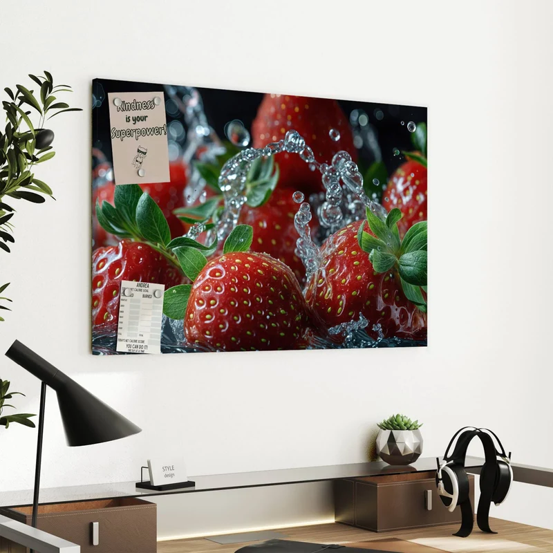 Metall Magnettafel - Erdbeeren mit Tropfen