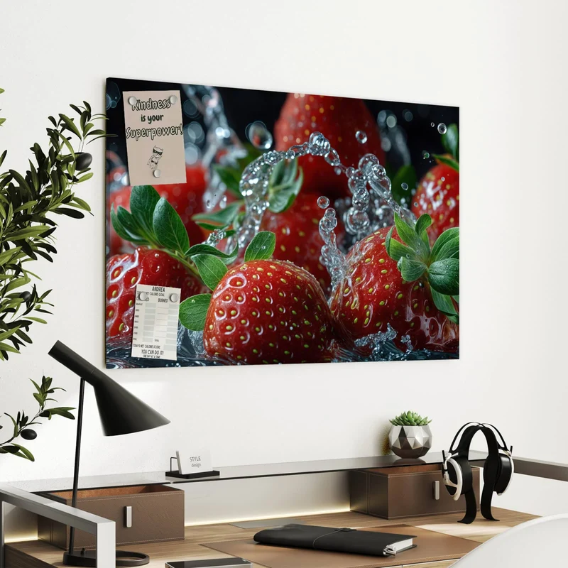 Metall Magnettafel - Erdbeeren mit Tropfen