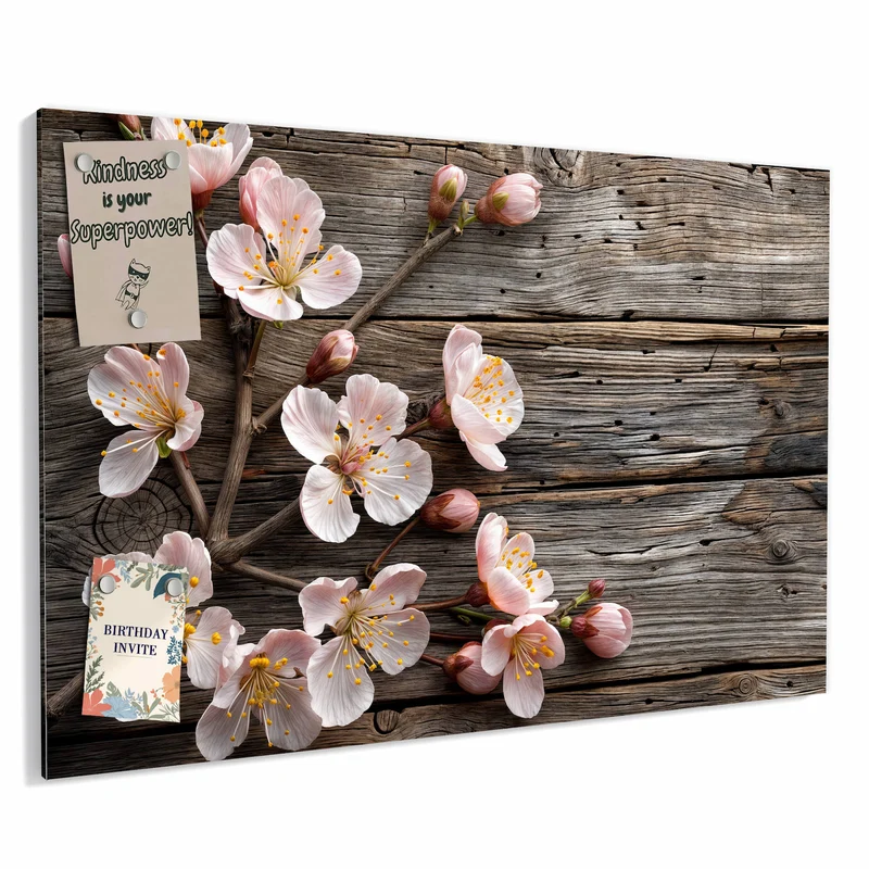 Metall Magnettafel - Blüten auf Grauholz