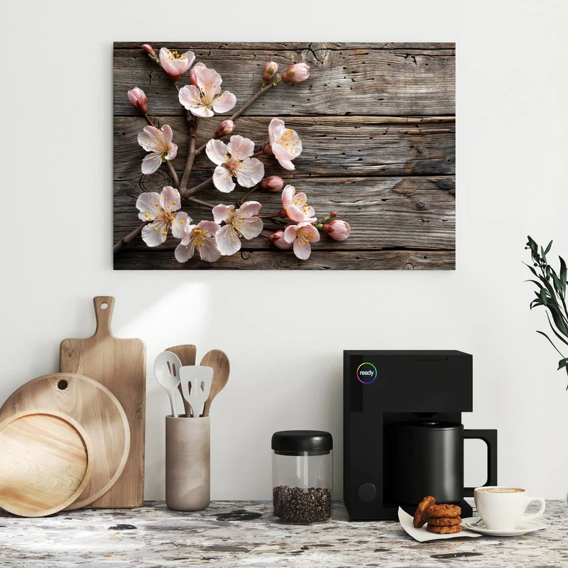 Metall Magnettafel - Blüten auf Grauholz