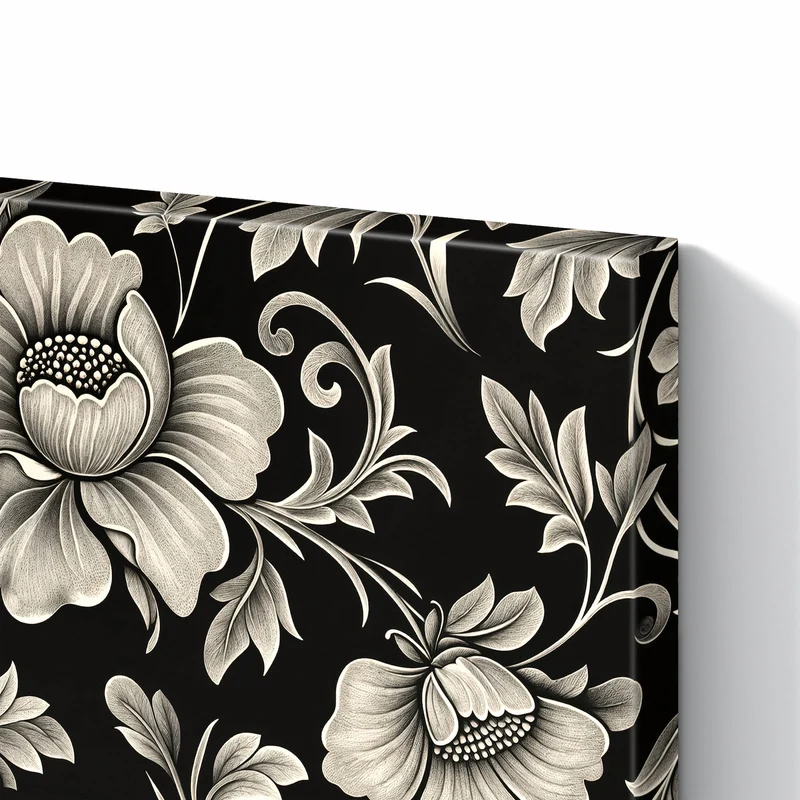 Metall Magnettafel - Blüten auf Schwarz