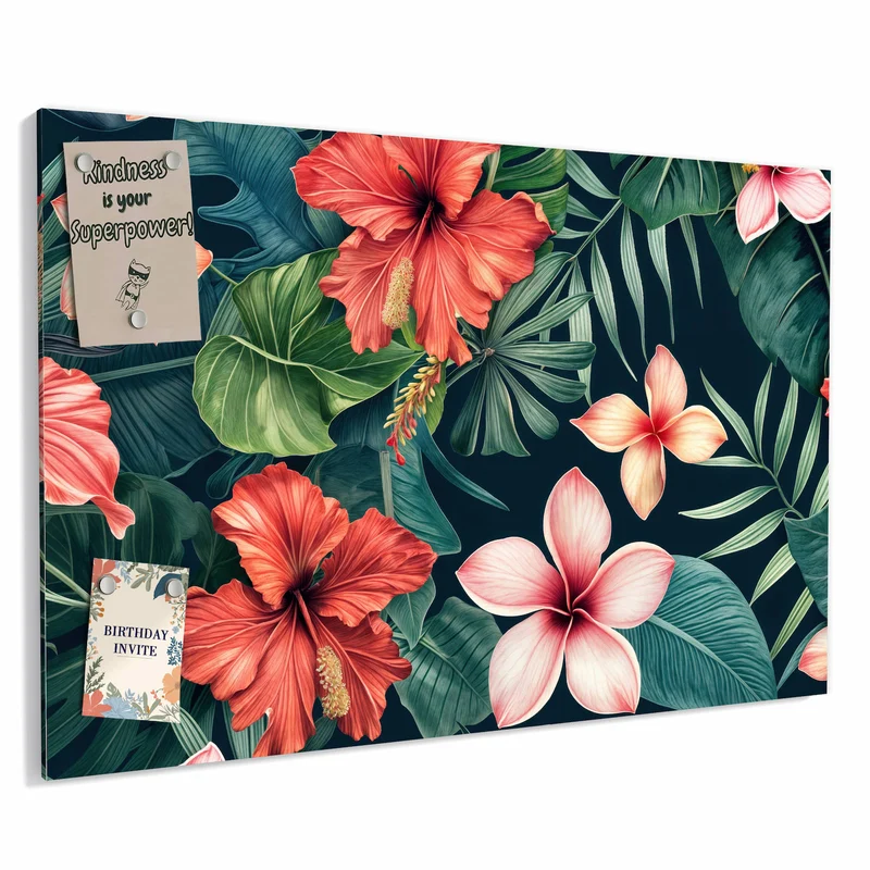 Metall Magnettafel - Hibiskus auf Dunkelgrün