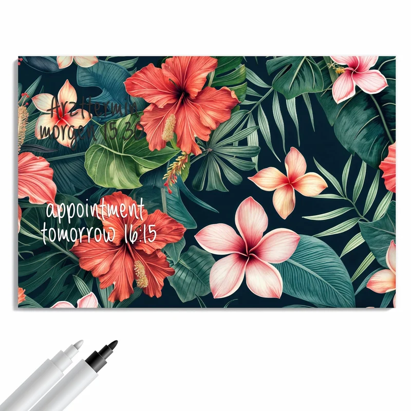 Metall Magnettafel - Hibiskus auf Dunkelgrün