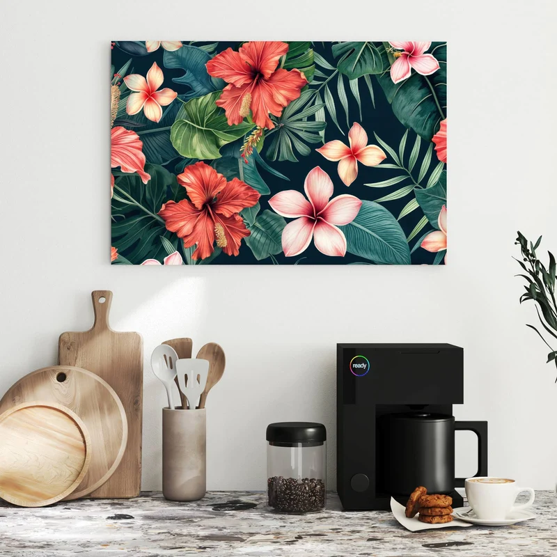 Metall Magnettafel - Hibiskus auf Dunkelgrün