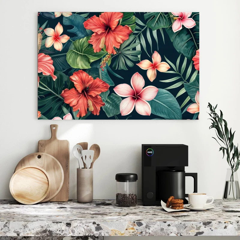 Metall Magnettafel - Hibiskus auf Dunkelgrün