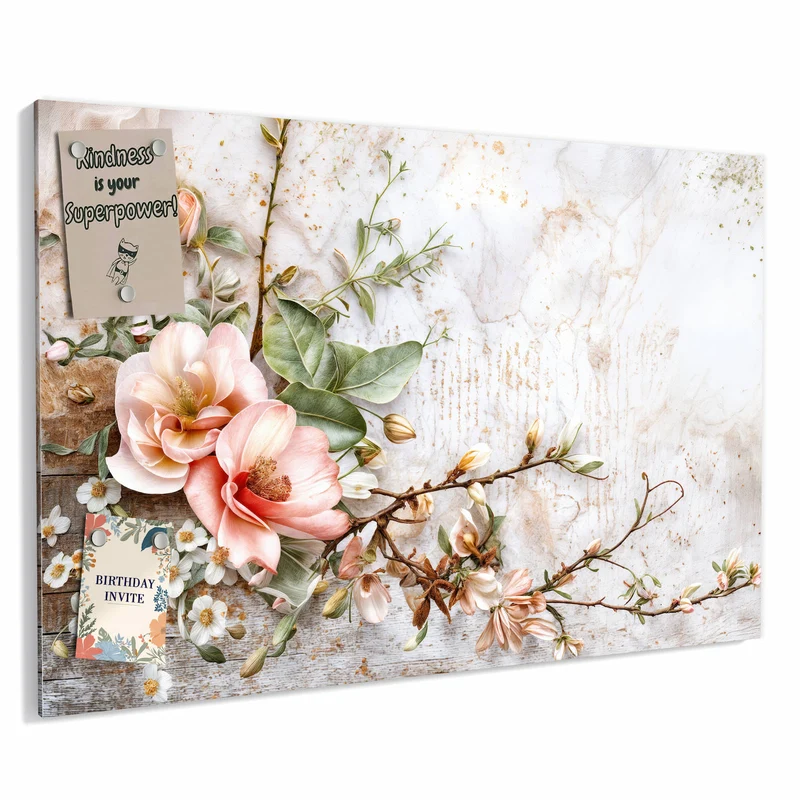 Metall Magnettafel - Magnolien auf Holz