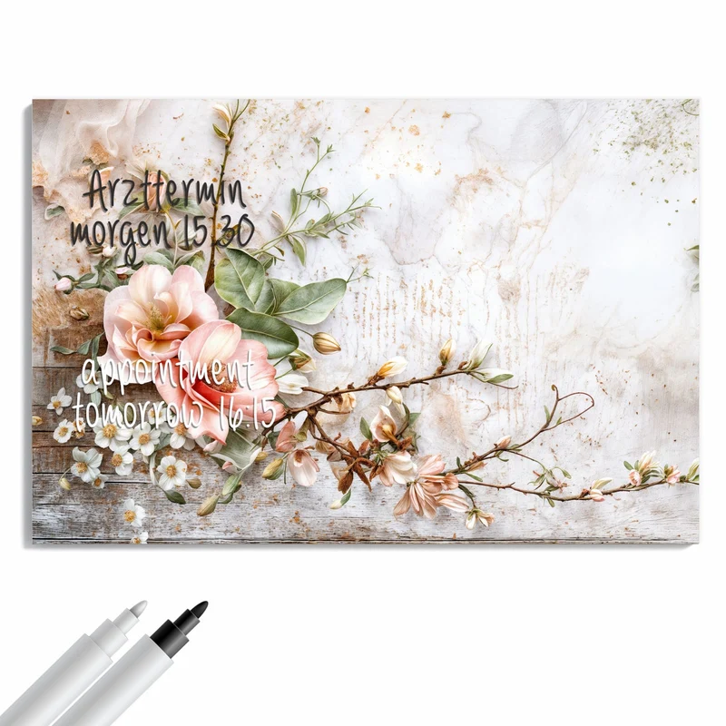Metall Magnettafel - Magnolien auf Holz
