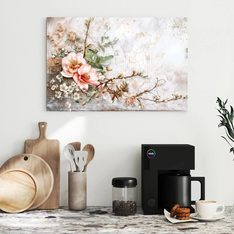 Metall Magnettafel - Magnolien auf Holz