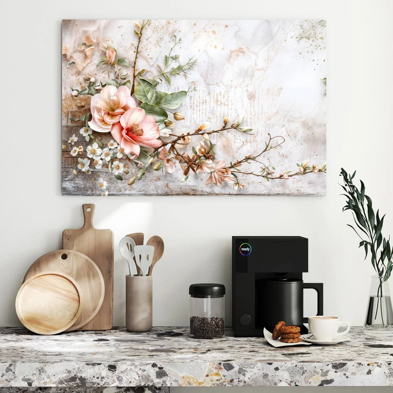 Metall Magnettafel - Magnolien auf Holz