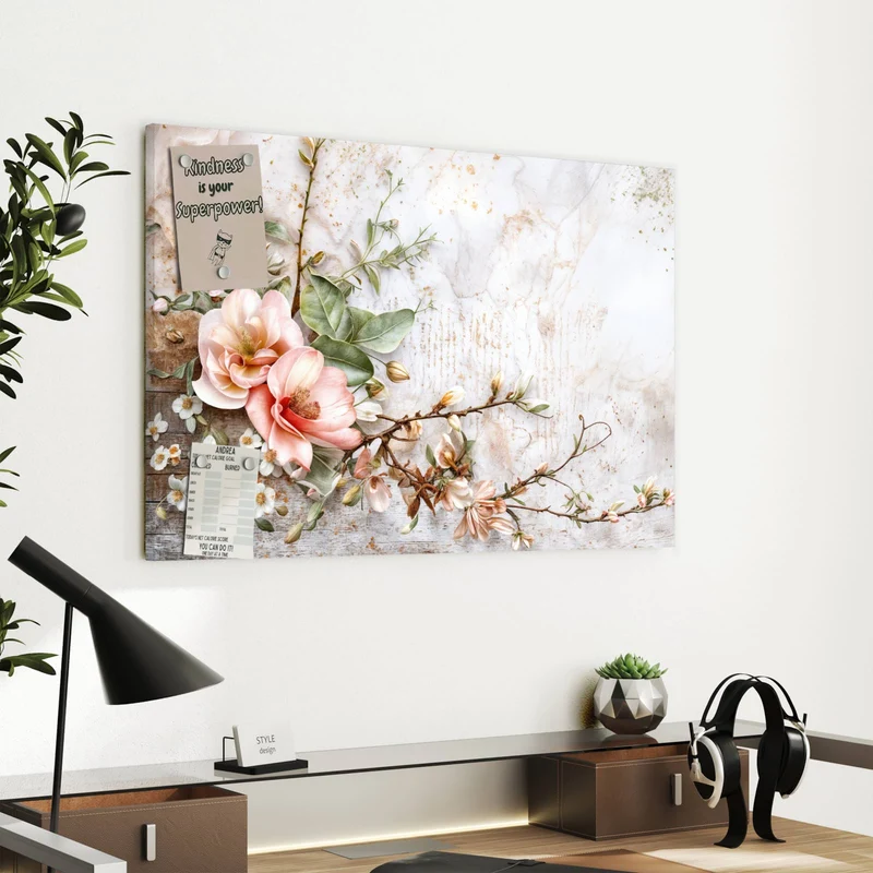 Metall Magnettafel - Magnolien auf Holz